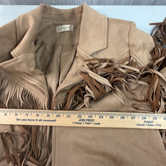 Altar’d State Fringe Cropped Faux Suede Jacket Tan Boho Western Sz Small Women's - Picture 6 of 7